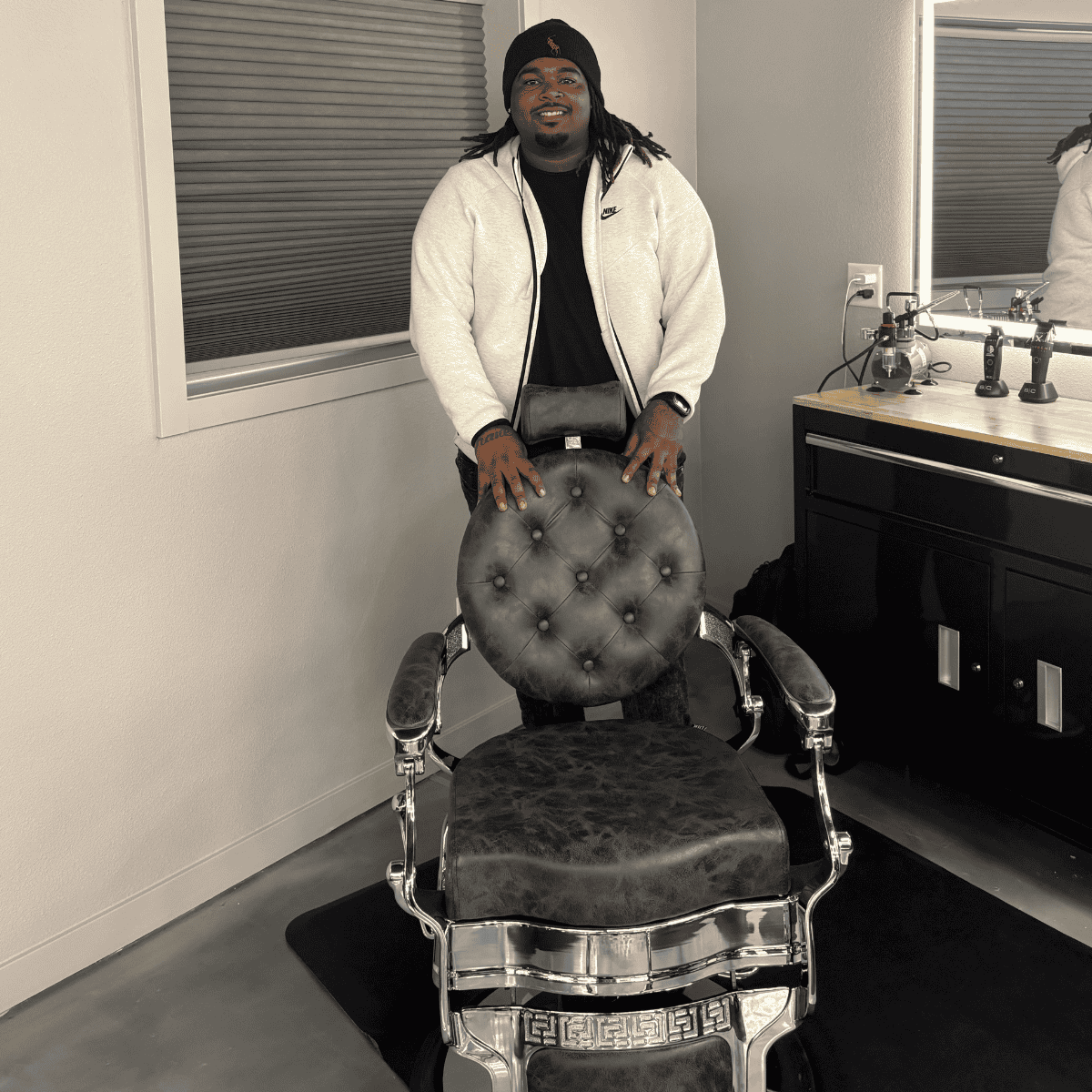 High-end barber chair and grooming station at Cutthroat Barbershop Spokane WA